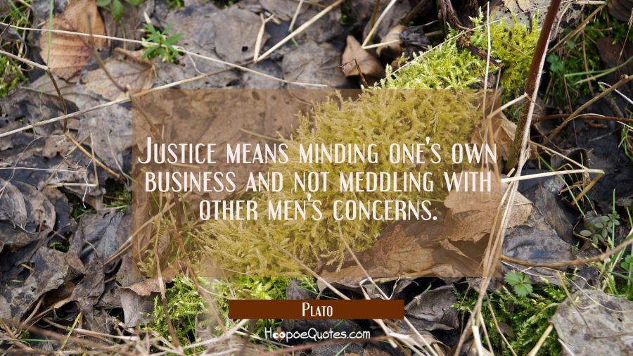 Justice means minding one's own business and not meddling with other men's concerns. Plato Quotes