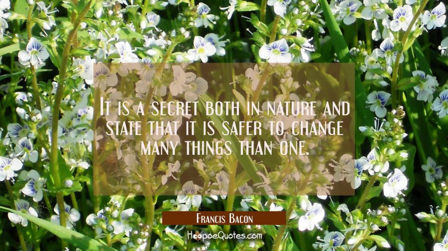 It is a secret both in nature and state that it is safer to change many things than one. Francis Bacon Quotes