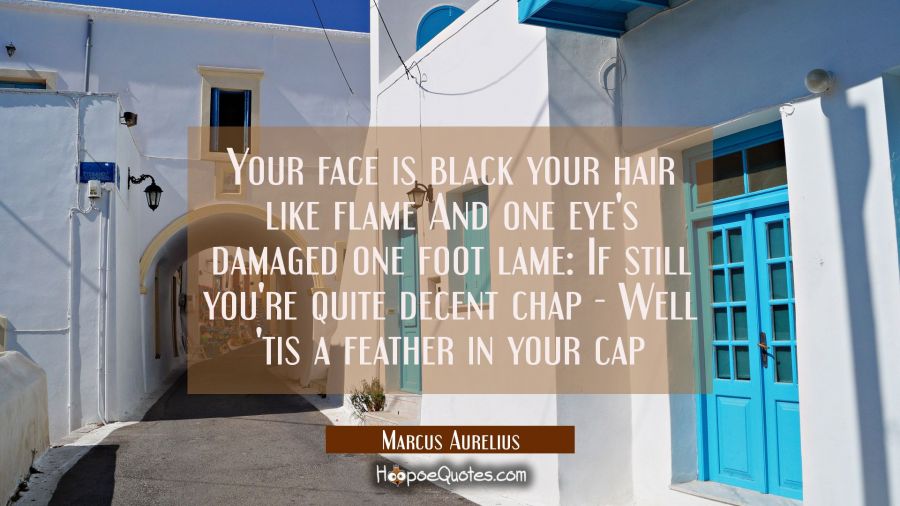Your face is black your hair like flame And one eye's damaged one foot lame: If still you're quite  Marcus Aurelius Quotes