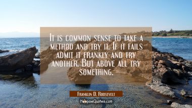 It is common sense to take a method and try it. If it fails admit it frankly and try another. But a Franklin D. Roosevelt Quotes