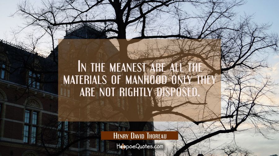 In the meanest are all the materials of manhood only they are not rightly disposed. Henry David Thoreau Quotes