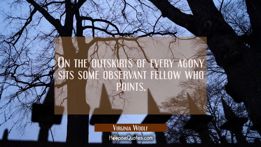 On the outskirts of every agony sits some observant fellow who points. Virginia Woolf Quotes