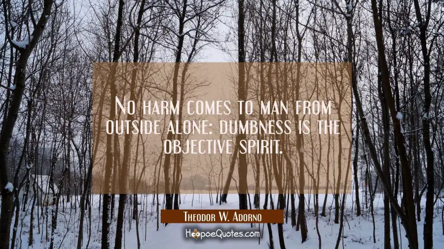 No harm comes to man from outside alone: dumbness is the objective spirit. Theodor W. Adorno Quotes