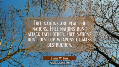 Free nations are peaceful nations. Free nations don&#039;t attack each other. Free nations don&#039;t develop George W. Bush Quotes