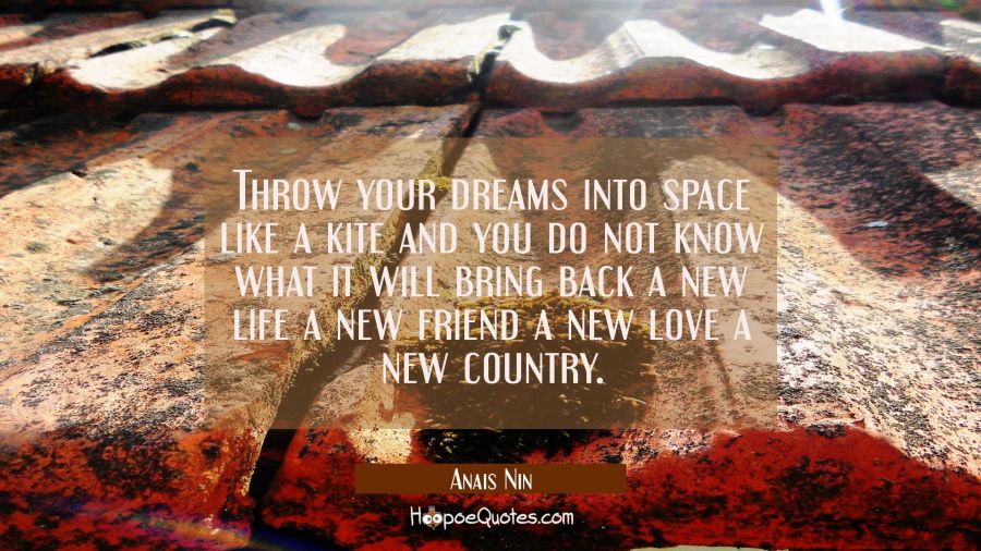 Throw your dreams into space like a kite and you do not know what it will bring back a new life a n Anais Nin Quotes