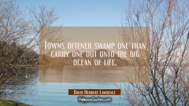 Towns oftener swamp one than carry one out onto the big ocean of life.