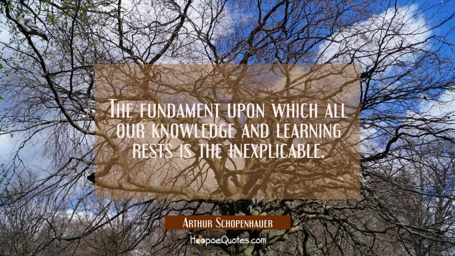 The fundament upon which all our knowledge and learning rests is the inexplicable. Arthur Schopenhauer Quotes