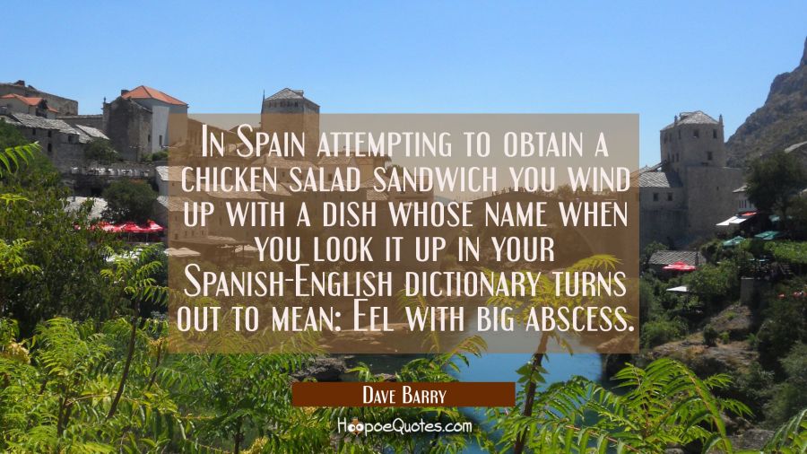 In Spain attempting to obtain a chicken salad sandwich you wind up with a dish whose name when you  Dave Barry Quotes