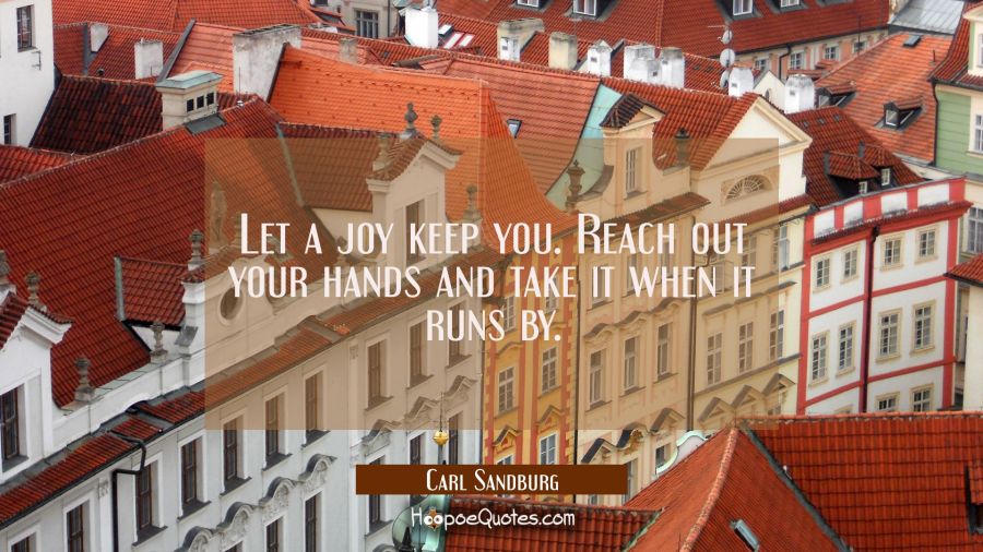 Let a joy keep you. Reach out your hands and take it when it runs by. Carl Sandburg Quotes