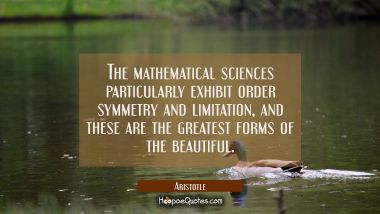 The mathematical sciences particularly exhibit order symmetry and limitation, and these are the gre Aristotle Quotes