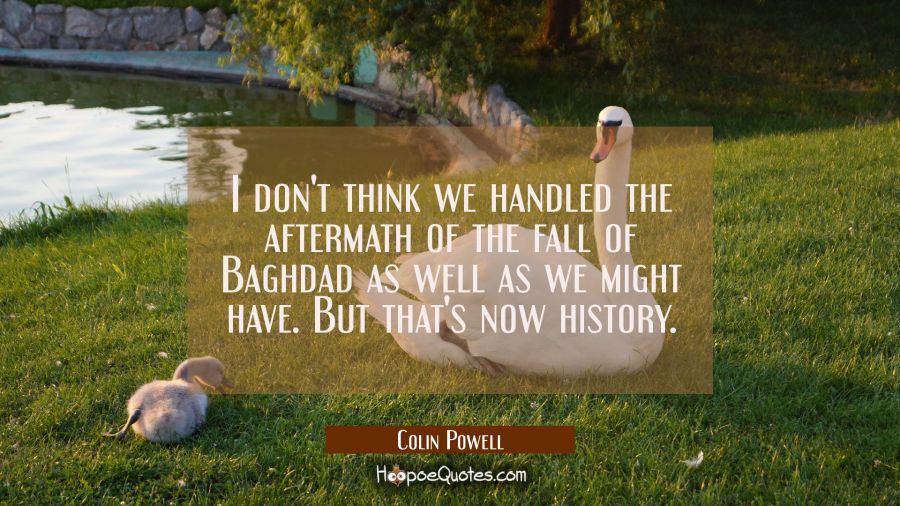 I don't think we handled the aftermath of the fall of Baghdad as well as we might have. But that's  Colin Powell Quotes