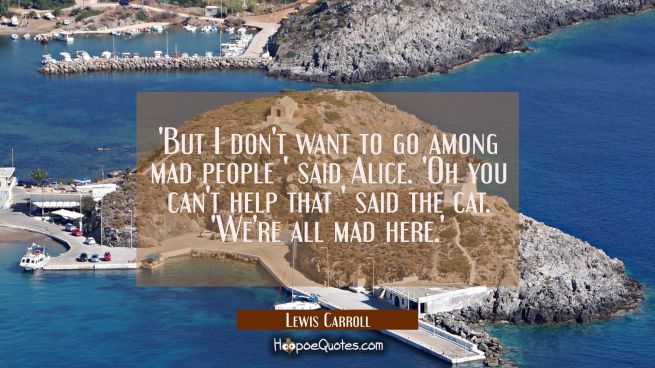'But I don't want to go among mad people ' said Alice. 'Oh you can't help that ' said the cat. 'We'
