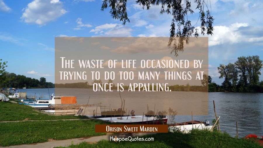 The waste of life occasioned by trying to do too many things at once is appalling. Orison Swett Marden Quotes