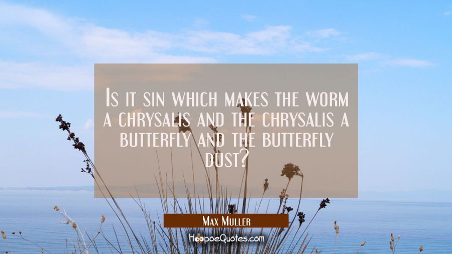 Is it sin which makes the worm a chrysalis and the chrysalis a butterfly and the butterfly dust? Max Muller Quotes