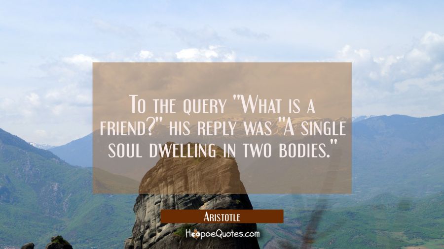 To the query ''What is a friend?'' his reply was ''A single soul dwelling in two bodies.'' Aristotle Quotes