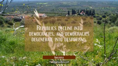 Republics decline into democracies and democracies degenerate into despotisms. Aristotle Quotes
