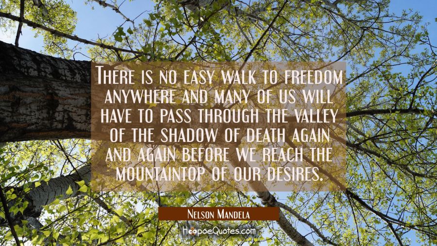 There is no easy walk to freedom anywhere and many of us will have to pass through the valley of th Nelson Mandela Quotes
