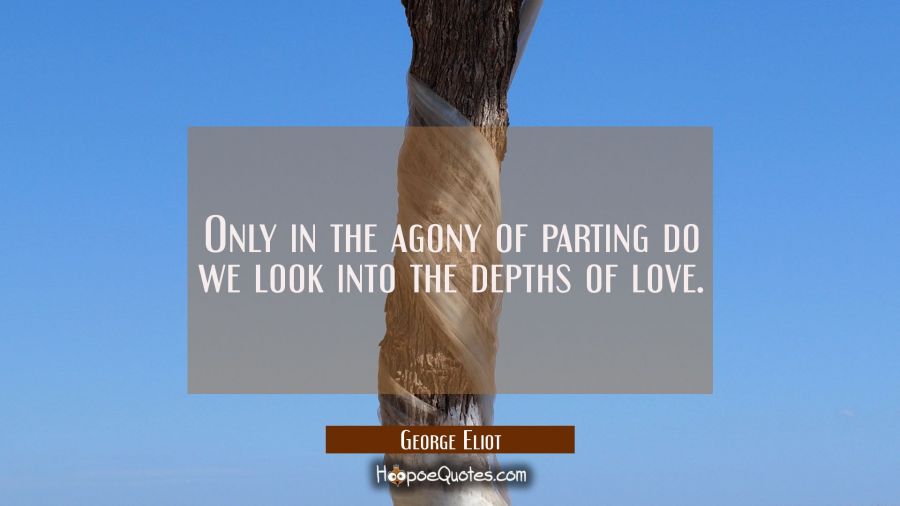 Only in the agony of parting do we look into the depths of love. George Eliot Quotes