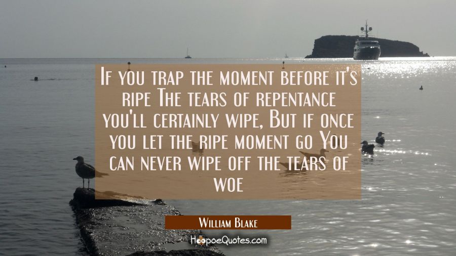 If you trap the moment before it's ripe The tears of repentance you'll certainly wipe, But if once  William Blake Quotes