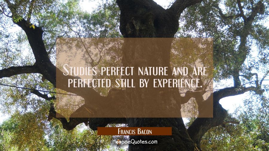 Studies perfect nature and are perfected still by experience. Francis Bacon Quotes