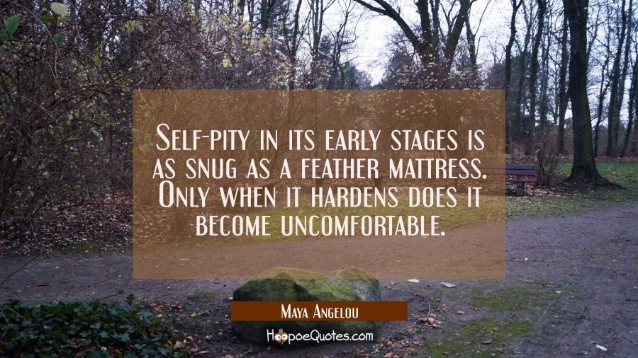 Self-pity in its early stages is as snug as a feather mattress. Only when it hardens does it become Maya Angelou Quotes