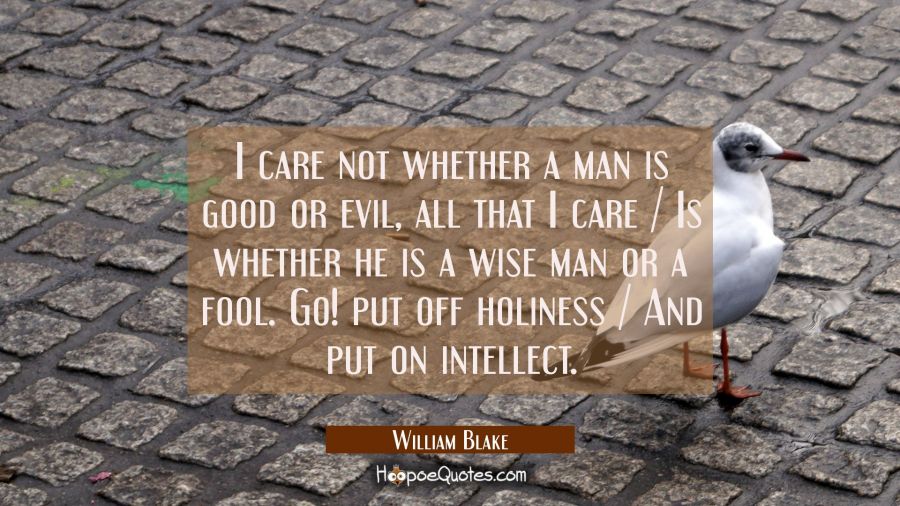 I care not whether a man is good or evil, all that I care / Is whether he is a wise man or a fool.  William Blake Quotes