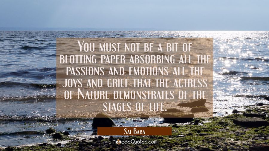 You must not be a bit of blotting paper absorbing all the passions and emotions all the joys and gr Sai Baba Quotes