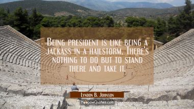 Being president is like being a jackass in a hailstorm. There&#039;s nothing to do but to stand there an