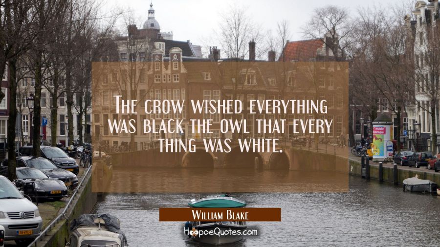 The crow wished everything was black the owl that every thing was white. William Blake Quotes