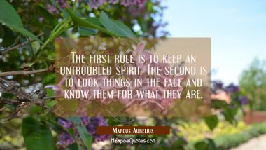 The first rule is to keep an untroubled spirit. The second is to look things in the face and know t