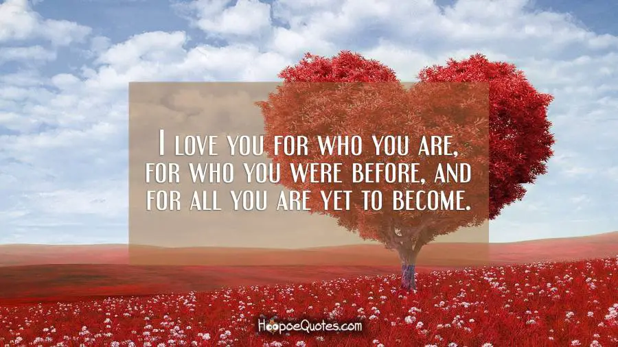 I love you for who you are, for who you were before, and for all you are yet to become. I Love You Quotes