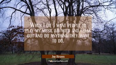 When I die I want people to play my music go wild and freak out and do anything they want to do. Jimi Hendrix Quotes