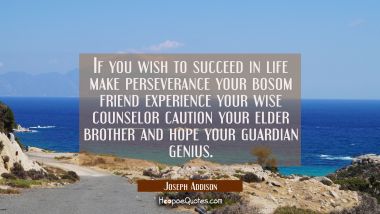 If you wish to succeed in life make perseverance your bosom friend experience your wise counselor c Joseph Addison Quotes