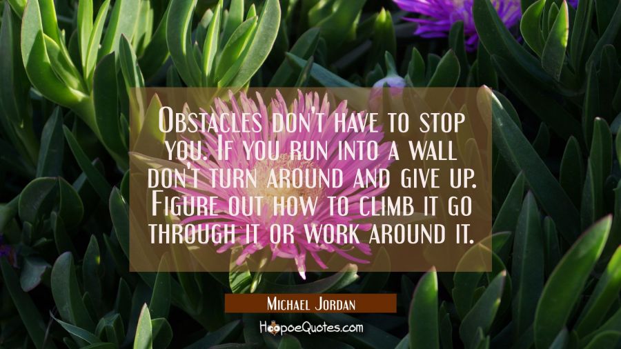 Obstacles don't have to stop you. If you run into a wall don't turn around and give up. Figure out  Michael Jordan Quotes