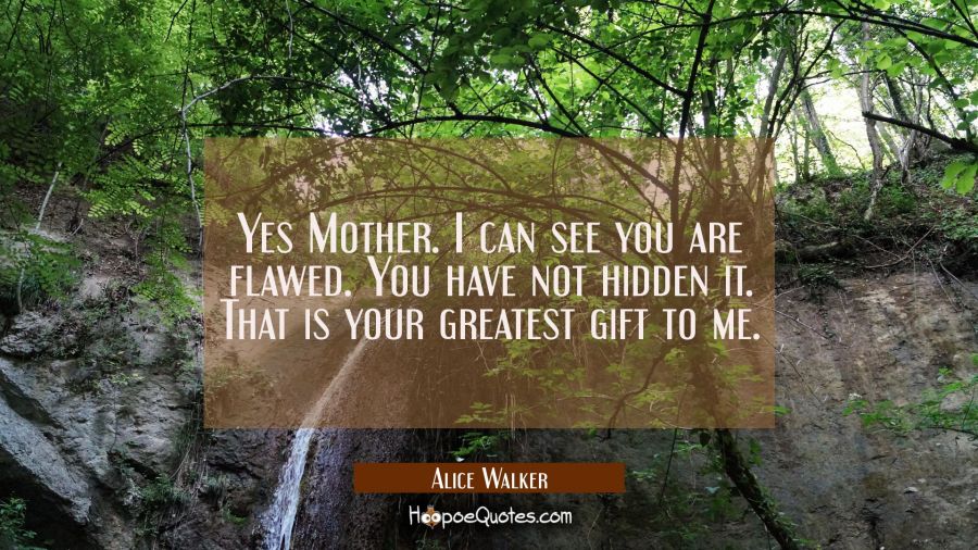Yes Mother. I can see you are flawed. You have not hidden it. That is your greatest gift to me. Alice Walker Quotes