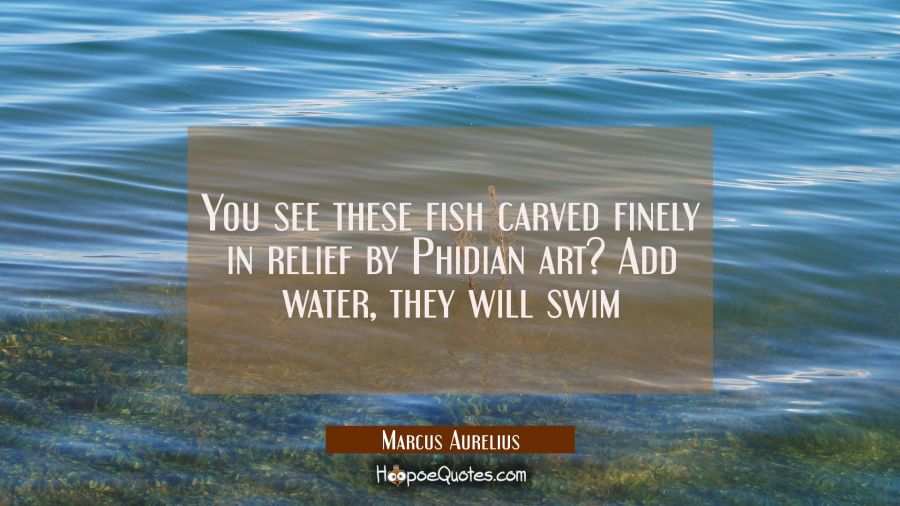 You see these fish carved finely in relief by Phidian art? Add water, they will swim Marcus Aurelius Quotes