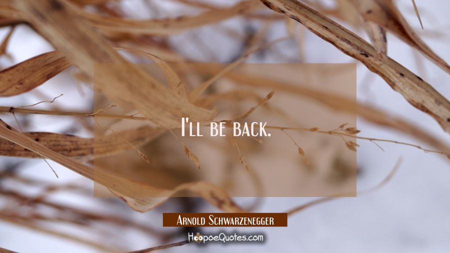 I'll be back. Arnold Schwarzenegger Quotes