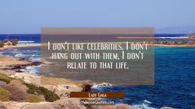 I don&#039;t like celebrities, I don&#039;t hang out with them, I don&#039;t relate to that life.