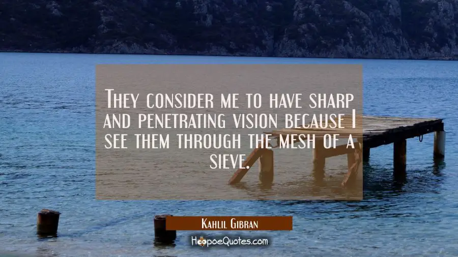 They consider me to have sharp and penetrating vision because I see them through the mesh of a siev Kahlil Gibran Quotes