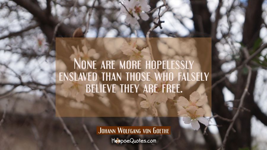 None are more hopelessly enslaved than those who falsely believe they are free. Johann Wolfgang von Goethe Quotes