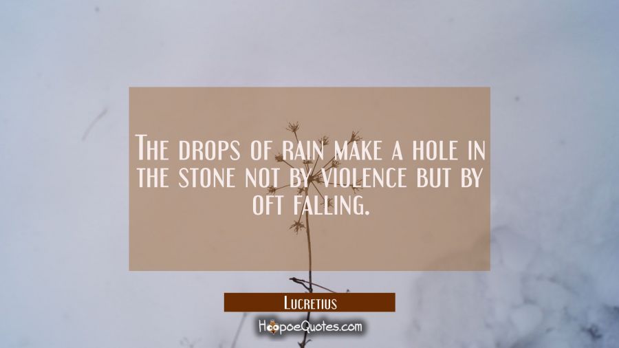 The drops of rain make a hole in the stone not by violence but by oft falling. Lucretius Quotes