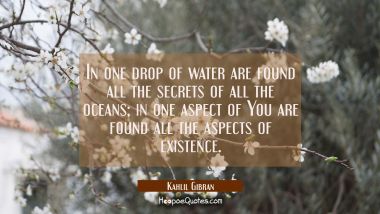 In one drop of water are found all the secrets of all the oceans; in one aspect of You are found all the aspects of existence.