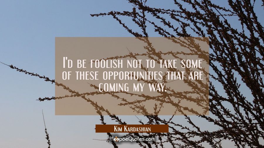 I'd be foolish not to take some of these opportunities that are coming my way. Kim Kardashian Quotes