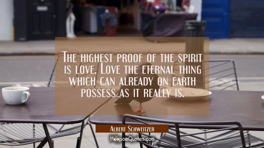 The highest proof of the spirit is love. Love the eternal thing which can already on earth possess  Albert Schweitzer Quotes
