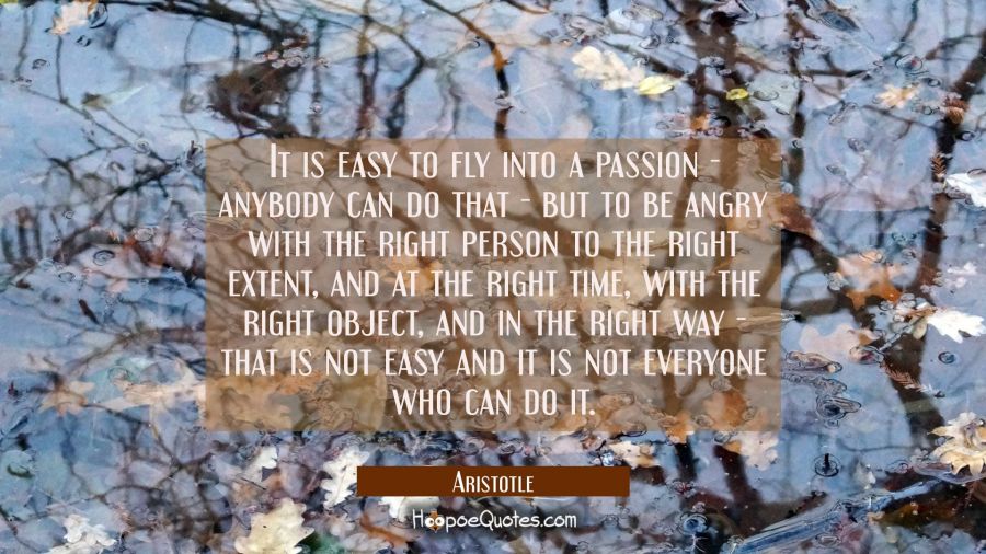 It is easy to fly into a passion - anybody can do that - but to be angry with the right person to t Aristotle Quotes