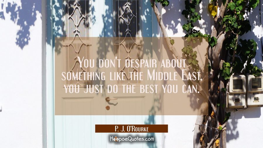 You don't despair about something like the Middle East you just do the best you can. P. J. O'Rourke Quotes