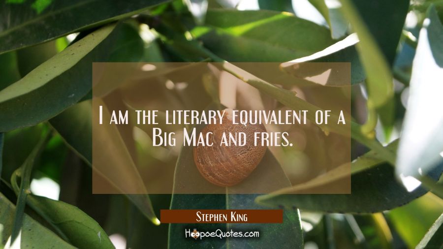 I am the literary equivalent of a Big Mac and fries. Stephen King Quotes