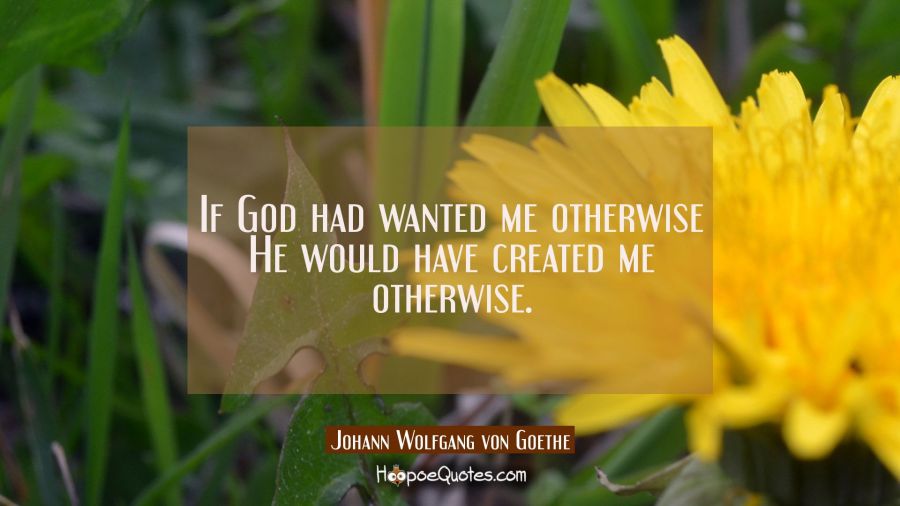If God had wanted me otherwise He would have created me otherwise. Johann Wolfgang von Goethe Quotes
