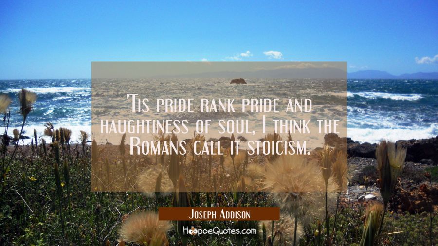 Tis pride rank pride and haughtiness of soul, I think the Romans call it stoicism Joseph Addison Quotes