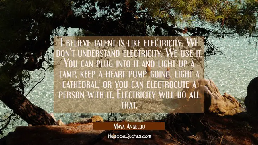 I believe talent is like electricity. We don&#039;t understand electricity. We use it. You can plug into Maya Angelou Quotes
